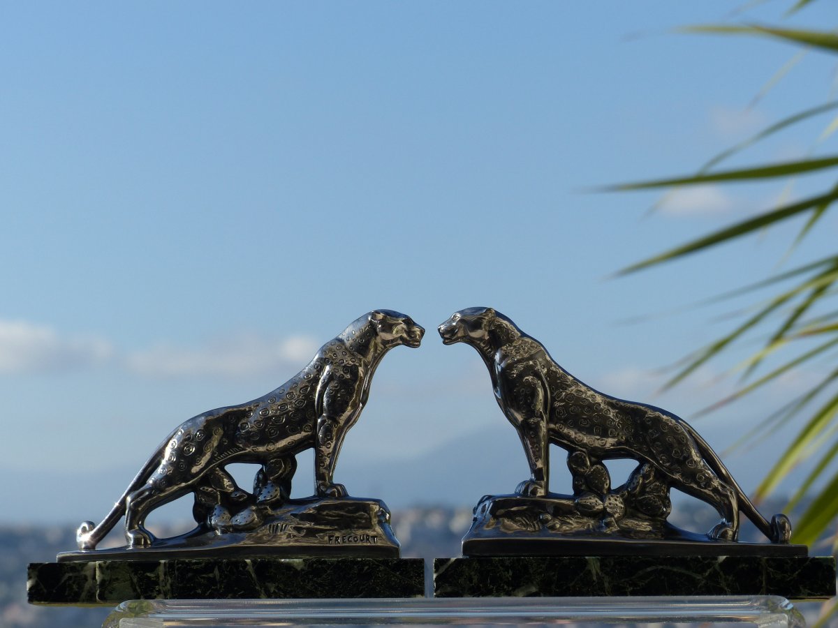 Pair Of Art Deco Bookends Panther Signed Frécourt -photo-2