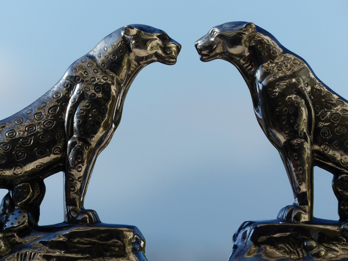 Pair Of Art Deco Bookends Panther Signed Frécourt -photo-3