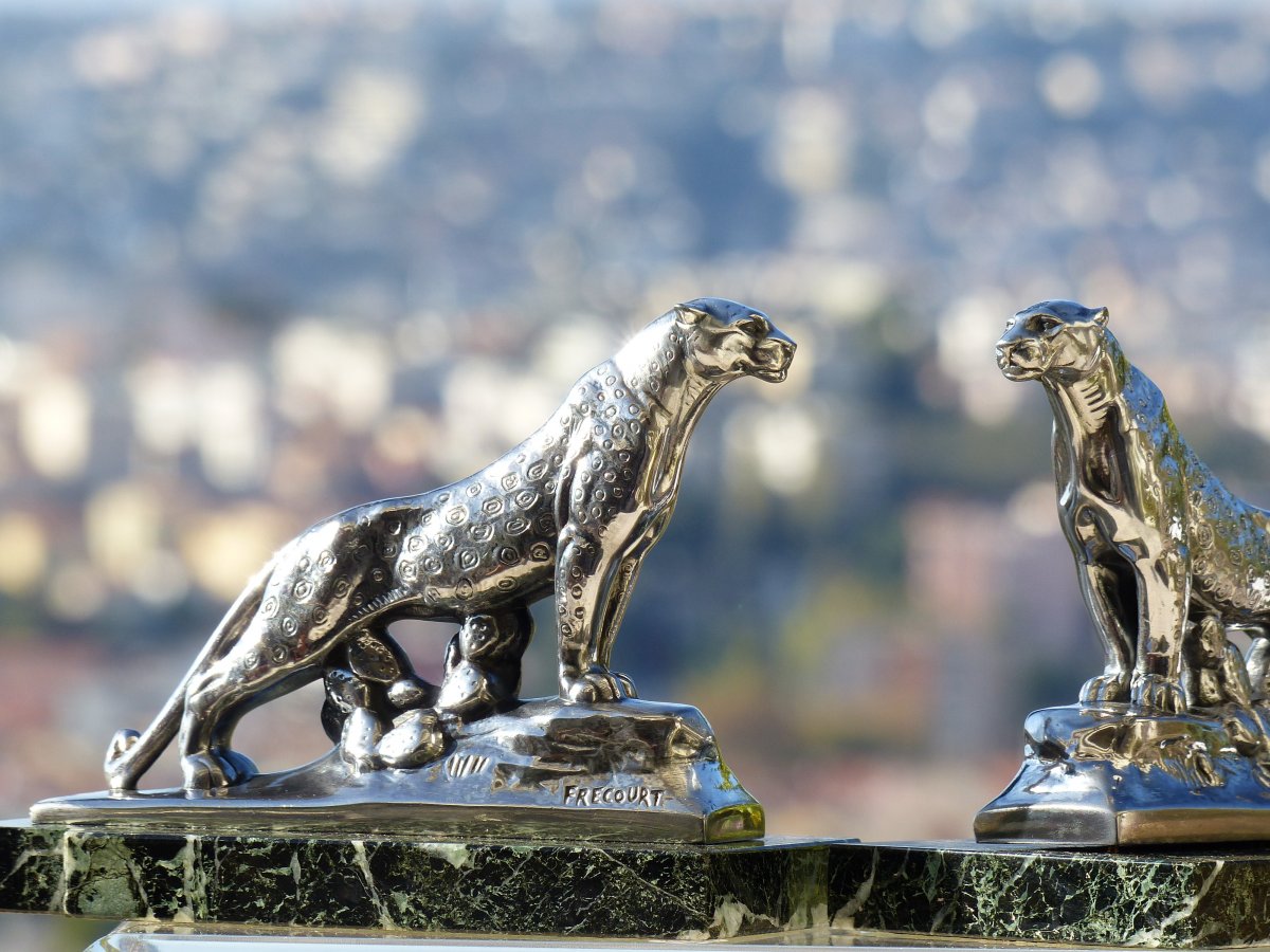 Pair Of Art Deco Bookends Panther Signed Frécourt -photo-2