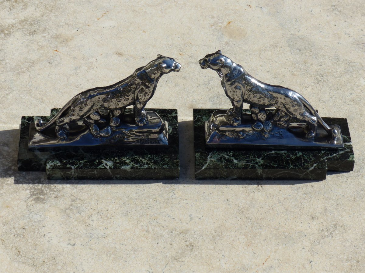 Pair Of Art Deco Bookends Panther Signed Frécourt -photo-4