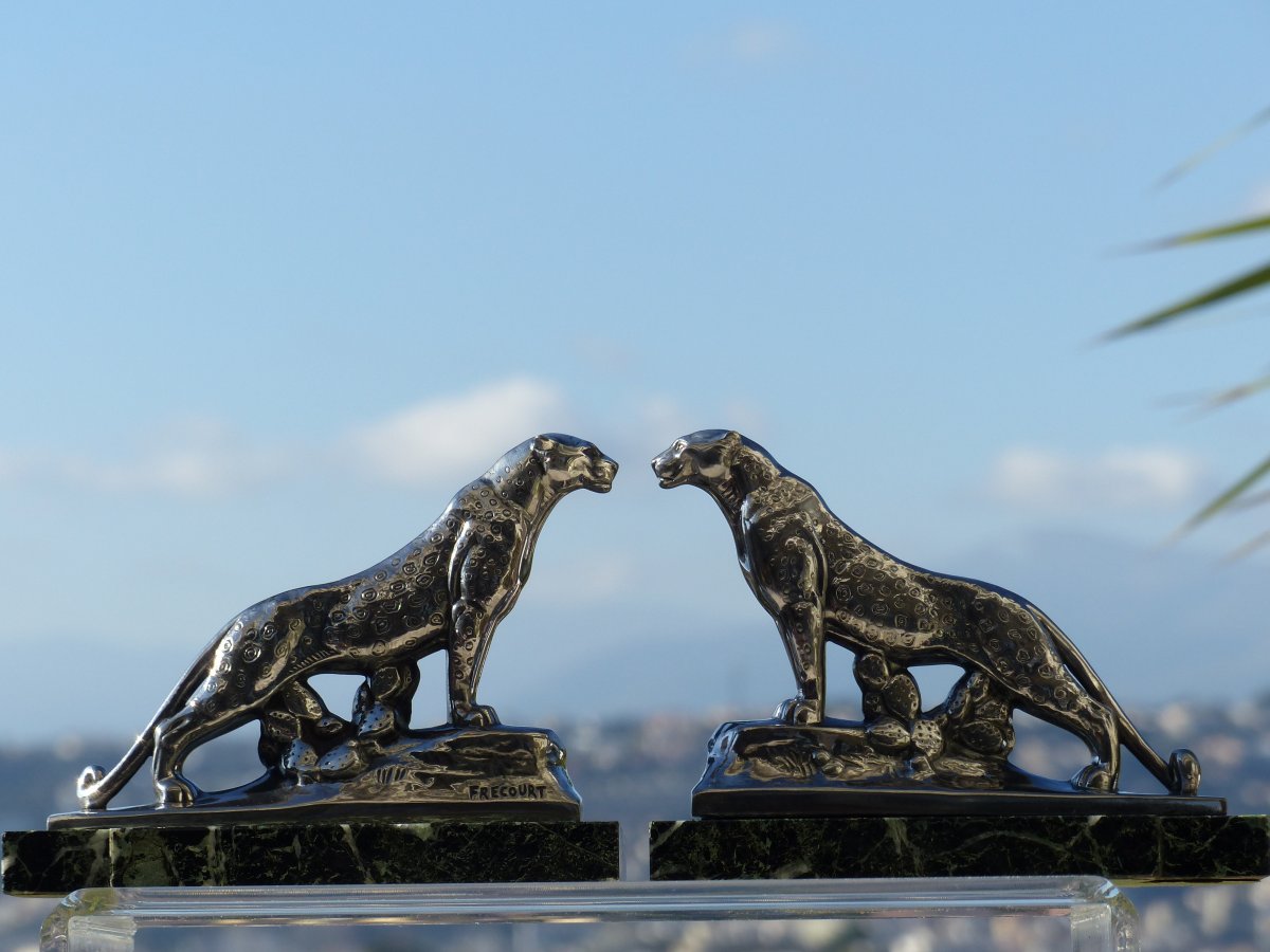 Pair Of Art Deco Bookends Panther Signed Frécourt -photo-7