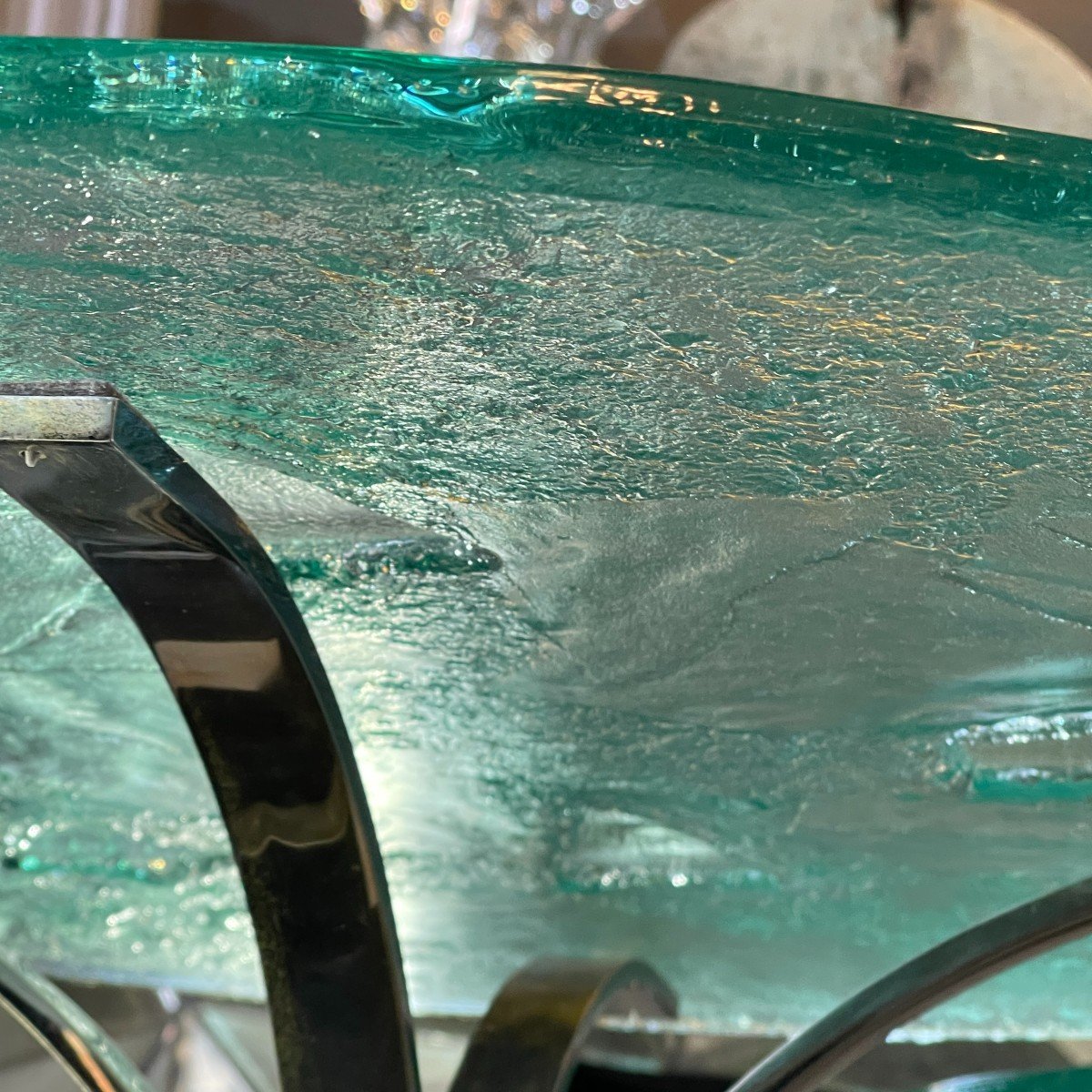 Pair Of Round Coffee / Sofa Tables, Brutalist Artistic Glass, Hollywood Regency Style, Ca 1970-photo-7