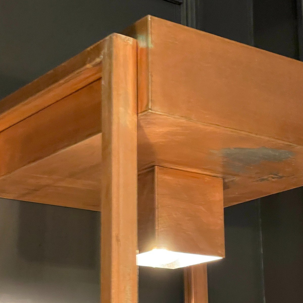 Vintage Illuminated Column Shelf, Copper Steel, Brutalist Industrial Design, Ca 1970-photo-1