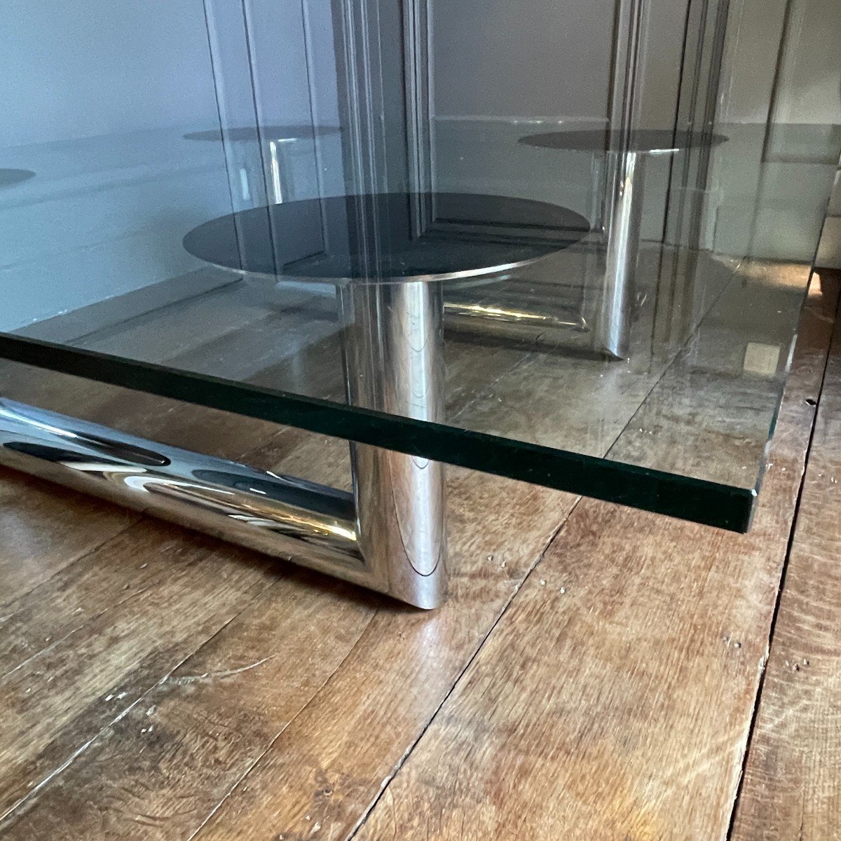 Grande Table Basse Ou De Salon Carrée En Acier Chromé, Design Italien, Ca 1970-photo-1