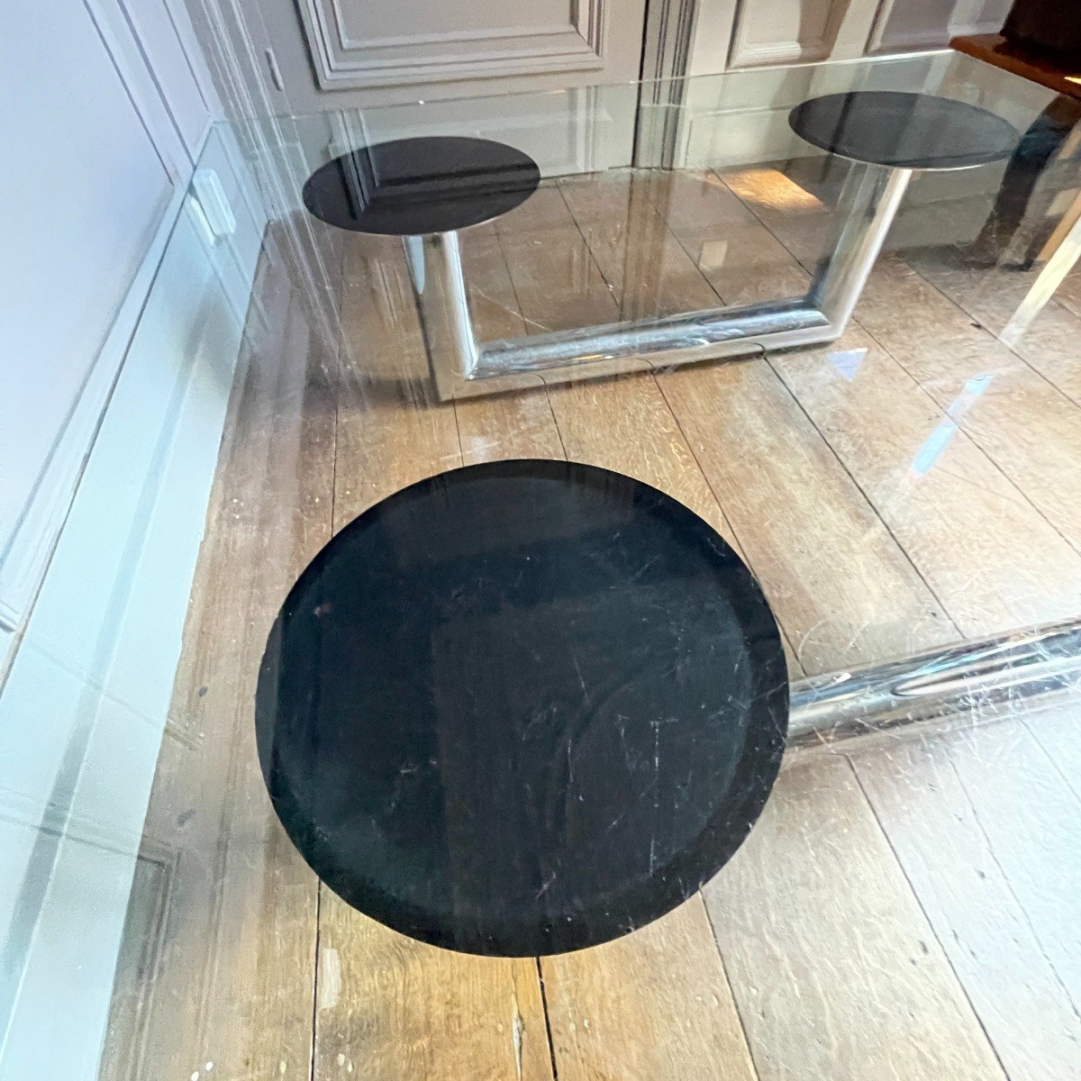 Grande Table Basse Ou De Salon Carrée En Acier Chromé, Design Italien, Ca 1970-photo-5