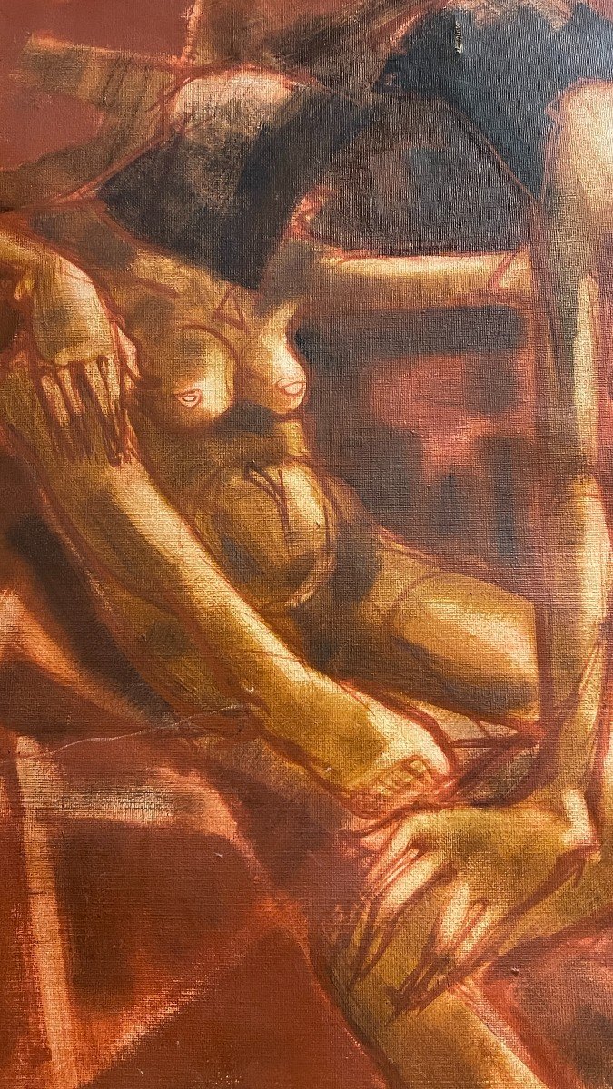 Francis Verlinden, "naked Women" Painting, Cabaret Scene, Oil On Canvas, 1970-photo-2