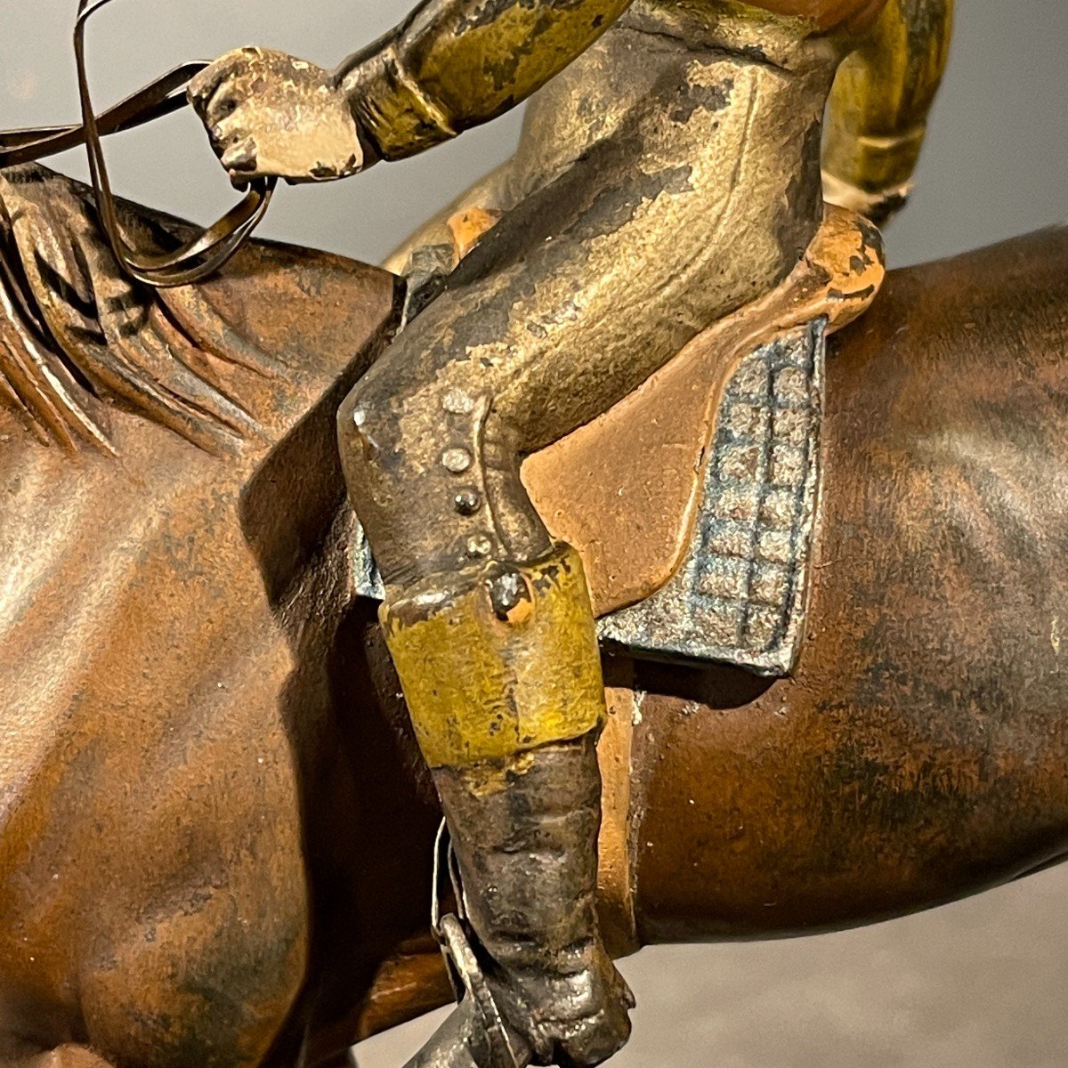 Sculpture Equestre / Statue Hippique Cheval Jockey, Régule Polychrome, Ca 1890-photo-2