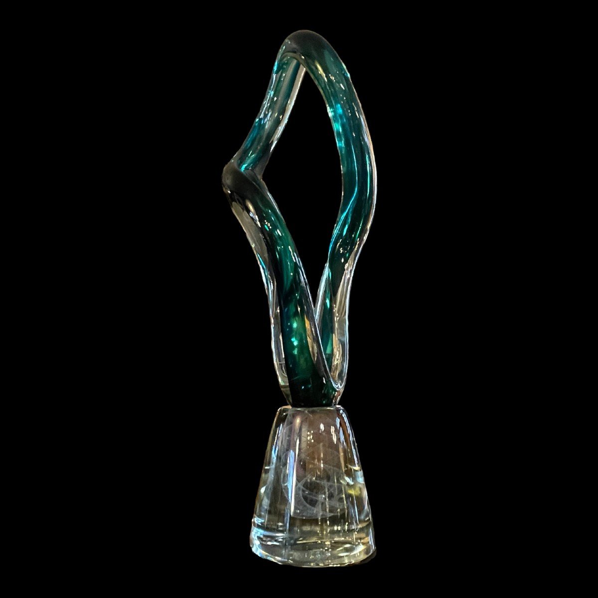 ROBERT PIERINI " Torsade " Importante Sculpture de Verre (70cm), Pied Filigrané, 1995-photo-2