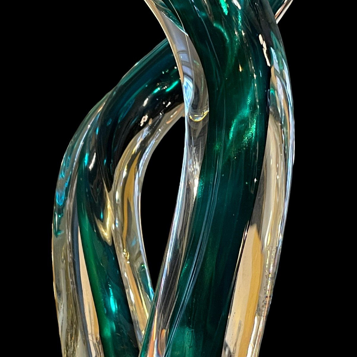 ROBERT PIERINI " Torsade " Importante Sculpture de Verre (70cm), Pied Filigrané, 1995-photo-4