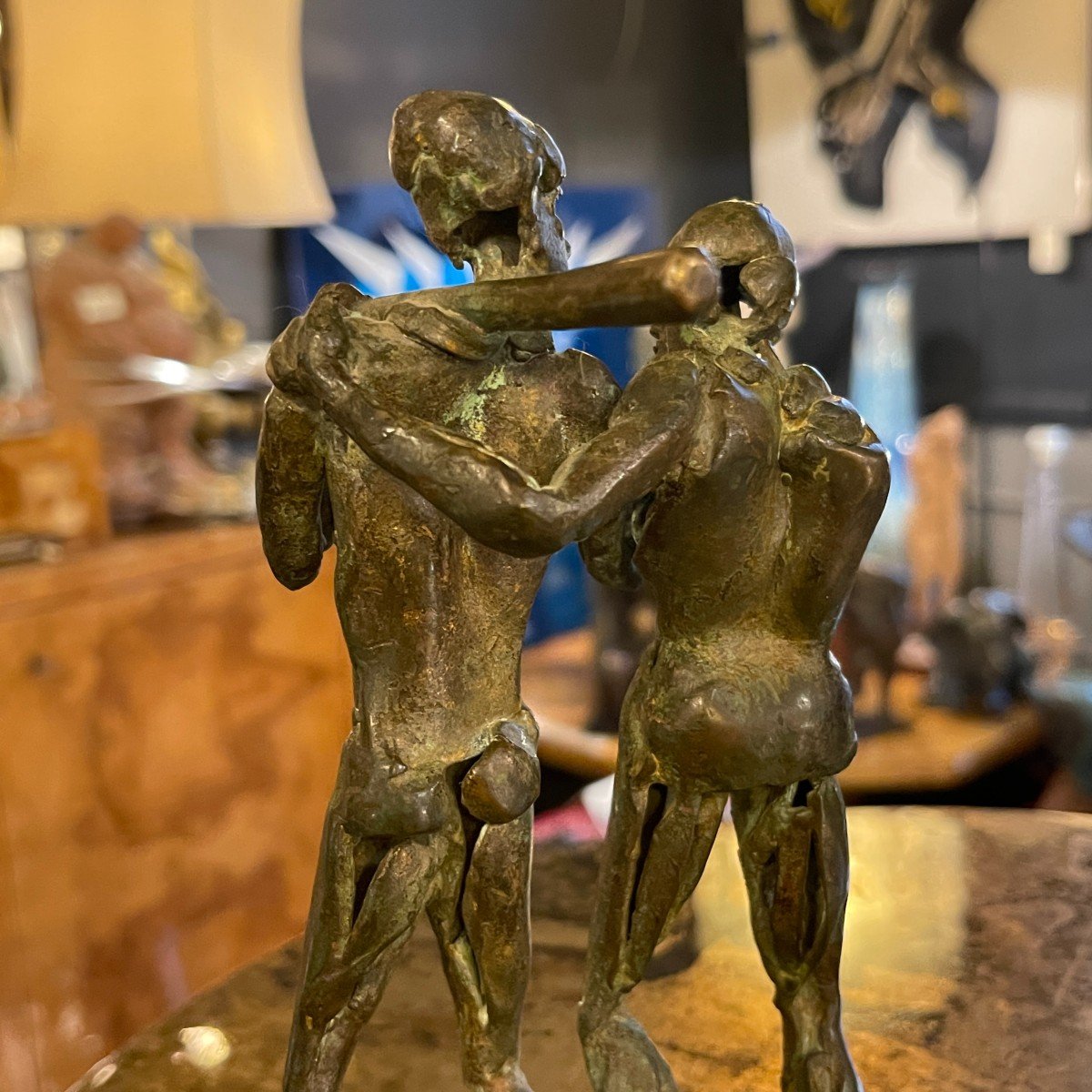 Jean Delcourt "baseball Players", Bronze Sculpture, Lost Wax, Unique 1/1, 2002-photo-3