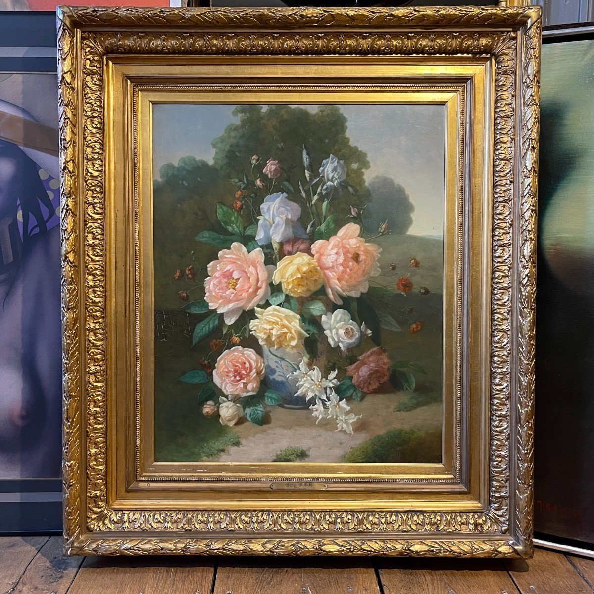 Henri Robbe, Tableau " Bouquet De Fleurs ", Peinture Nature Morte, Huile Panneau, Ca 1840-photo-2