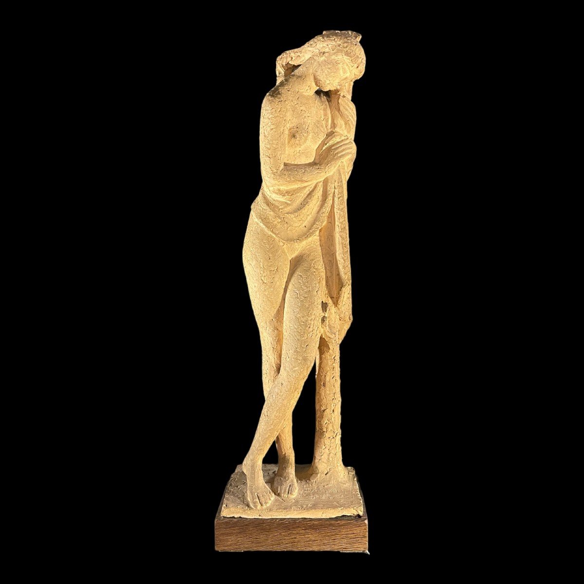 Alphonse Darville " Femme Nue Drapée " Sculpture d'Atelier, Terre Cuite, Pièce Unique, 1959