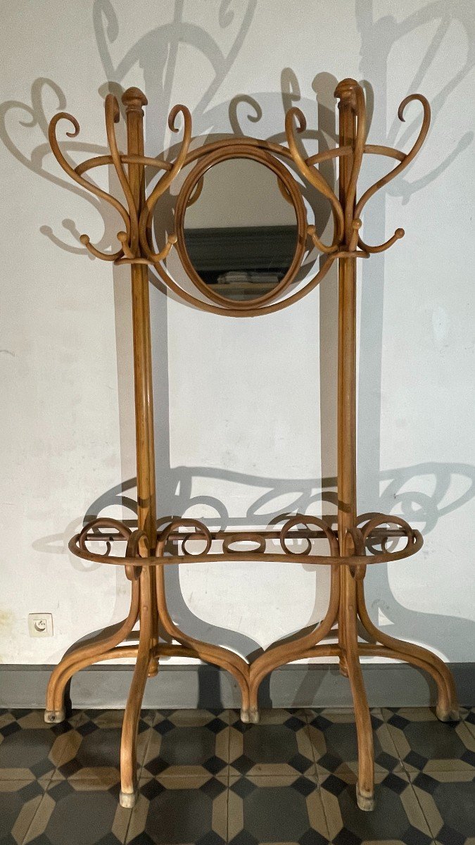 Michael Thonet Gebrüder / Freres, Double Porte Manteau N°1 Bois Courbé Et Miroir, Ca 1888-photo-2