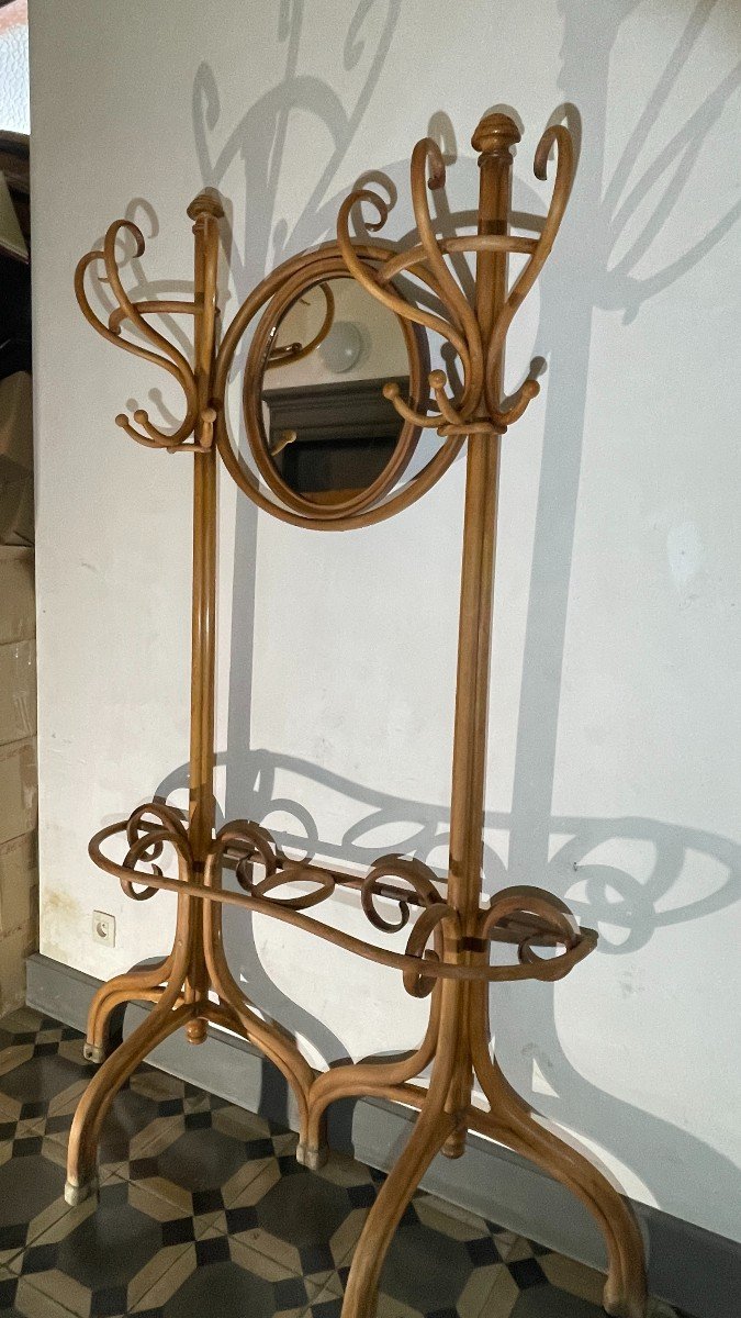 Michael Thonet Gebrüder / Freres, Double Porte Manteau N°1 Bois Courbé Et Miroir, Ca 1888-photo-3