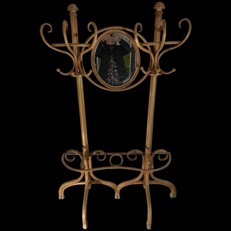 Michael Thonet Gebrüder / Freres, Double Porte Manteau N°1 Bois Courbé Et Miroir, Ca 1888