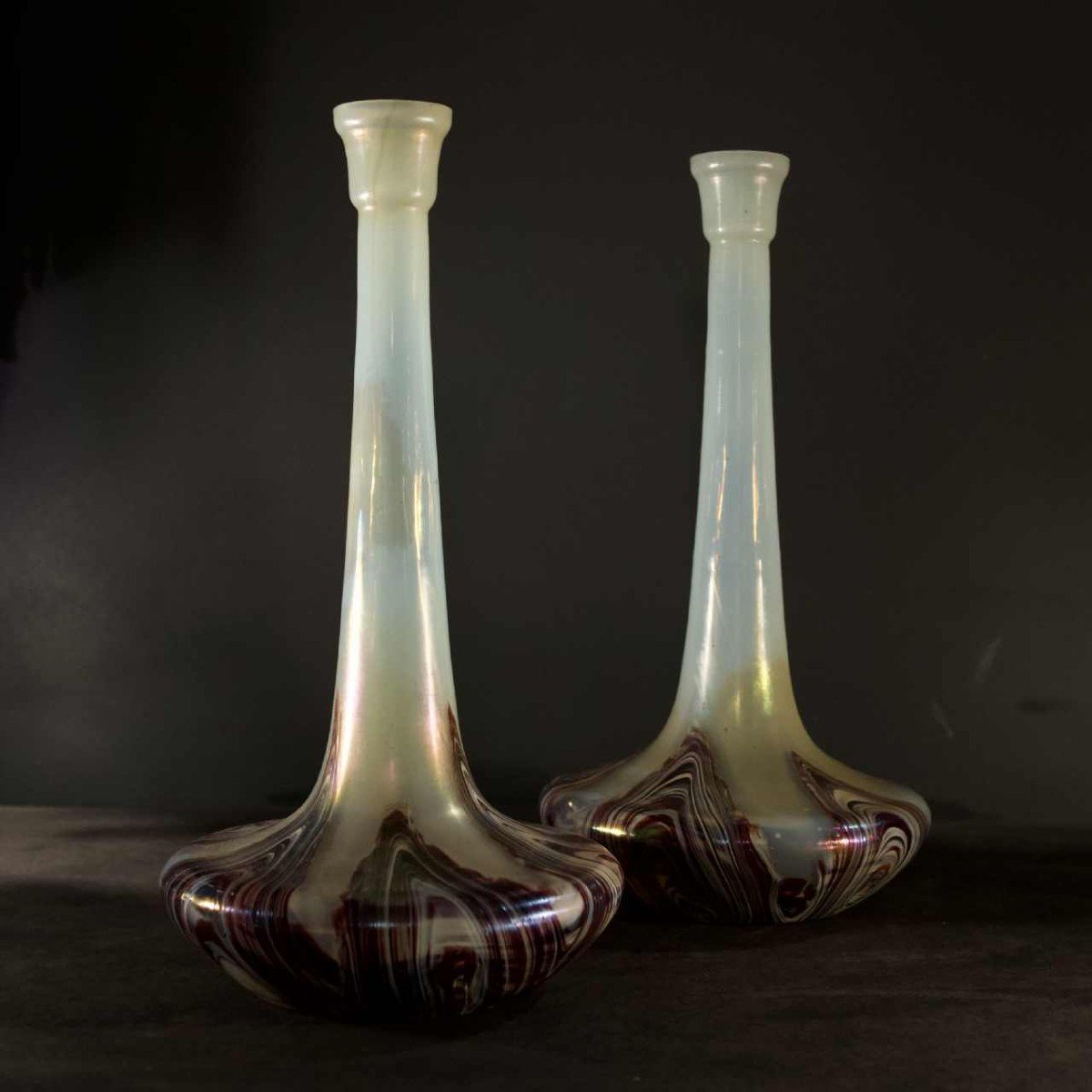 Wilhelm Kralik & Sohn Bohème, Paire De Vases En Pâte De Verre, Verre Irisé Art Nouveau, Ca 1900-photo-3