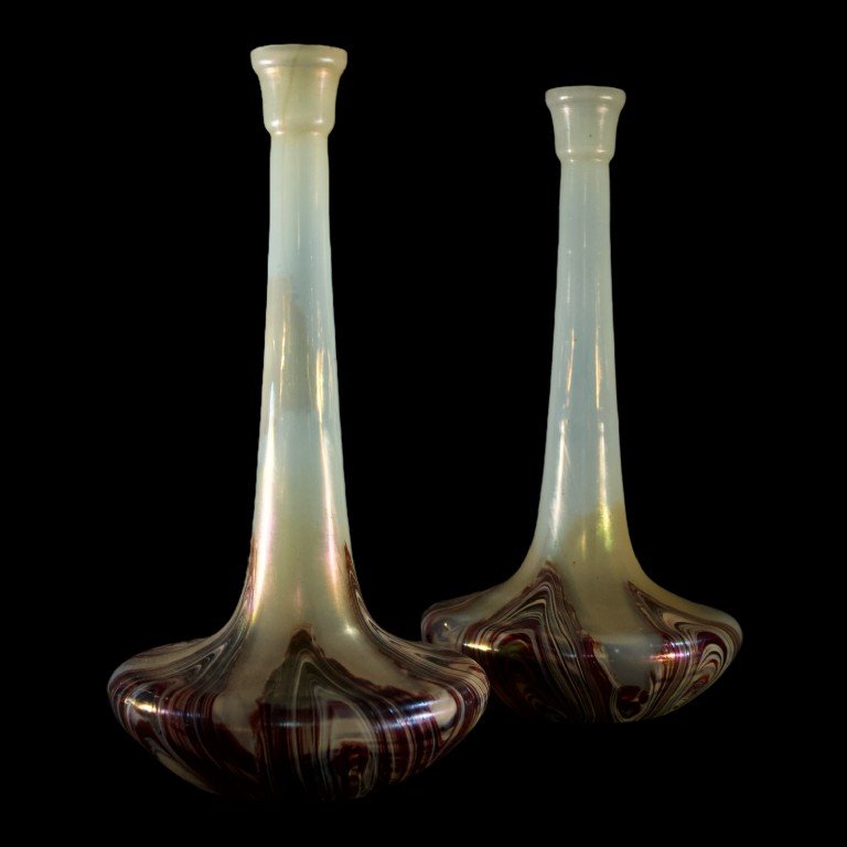 Wilhelm Kralik & Sohn Bohème, Paire De Vases En Pâte De Verre, Verre Irisé Art Nouveau, Ca 1900