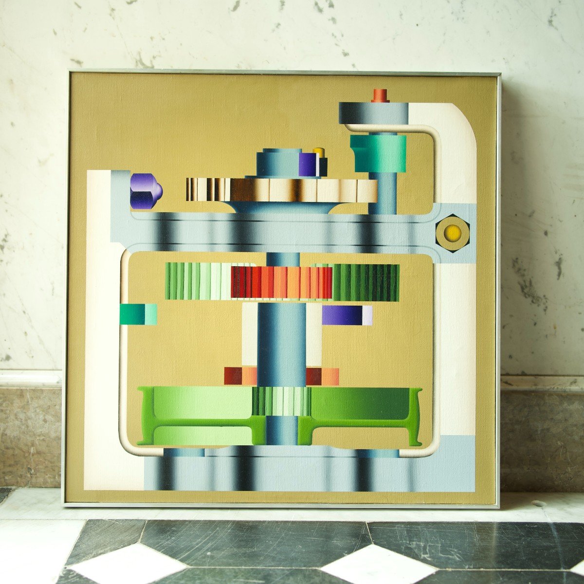 Roger Nellens "le Cyclope 1977 - Les Machines Imaginaires" Peinture Moderniste, Huile Sur Toile-photo-2