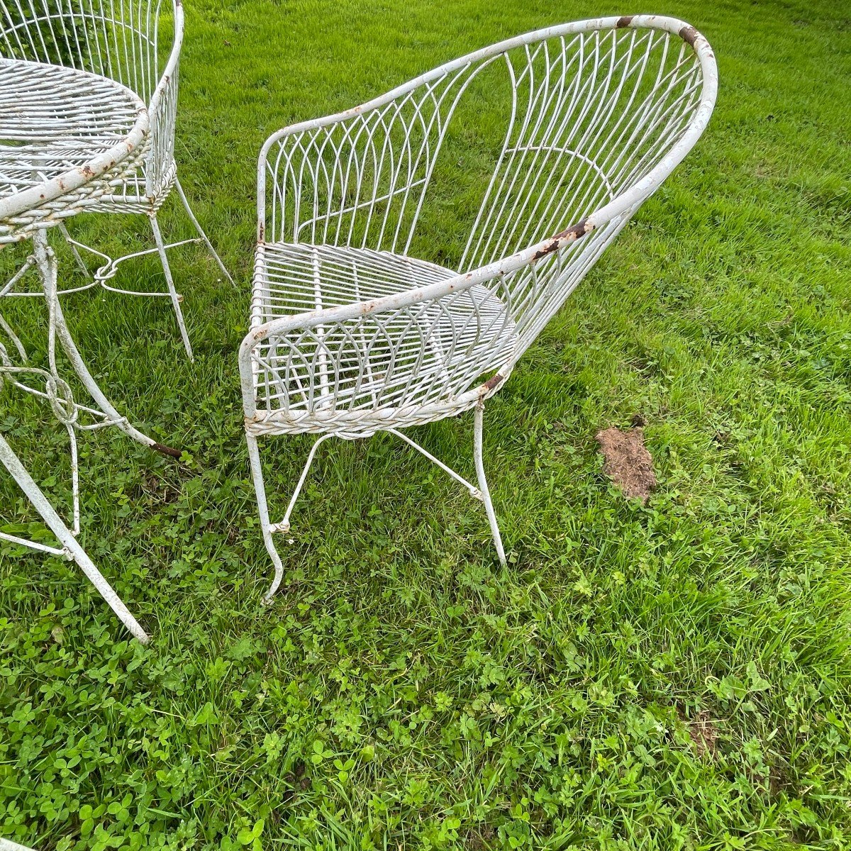 Salon De Jardin Italien Mobilier Vintage, Table Et 4 Chaises En Fer Forgé-photo-3