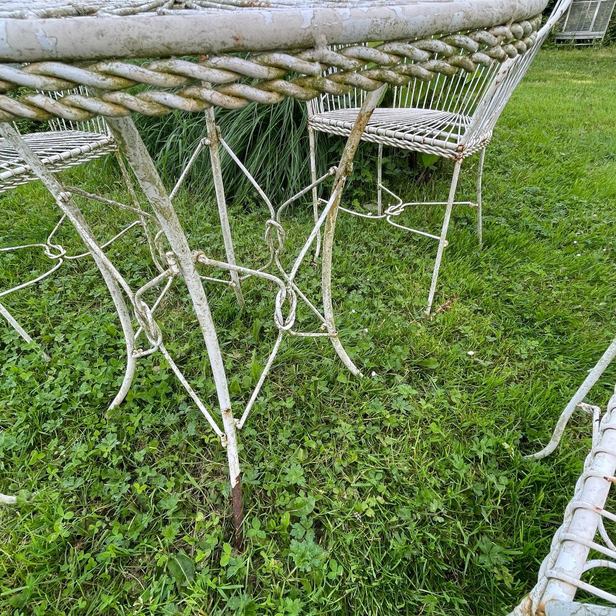 Salon De Jardin Italien Mobilier Vintage, Table Et 4 Chaises En Fer Forgé-photo-2