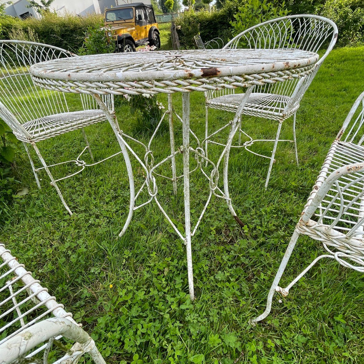 Salon De Jardin Italien Mobilier Vintage, Table Et 4 Chaises En Fer Forgé-photo-4