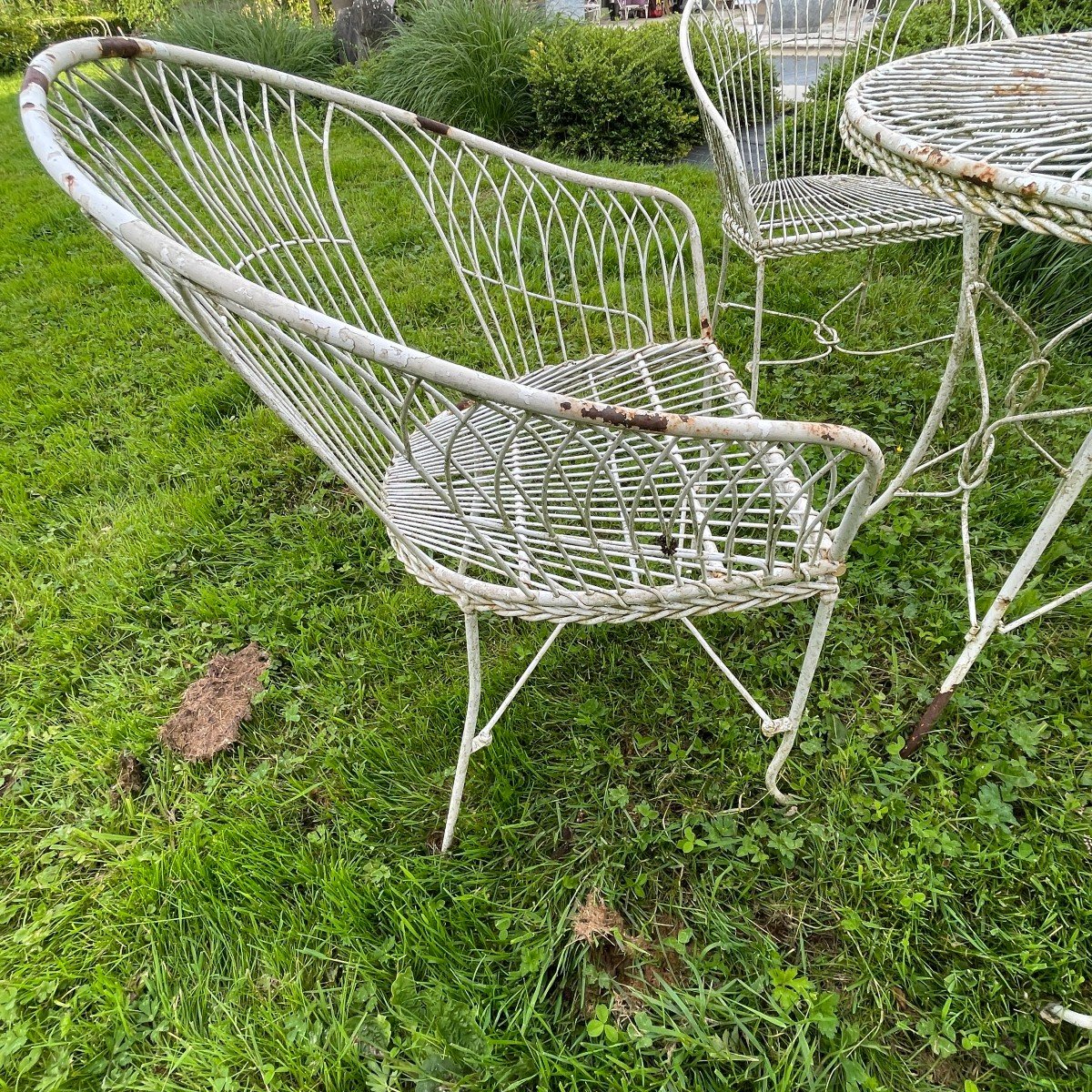 Italian Garden Furniture Vintage Furniture, Table And 4 Wrought Iron Chairs-photo-5