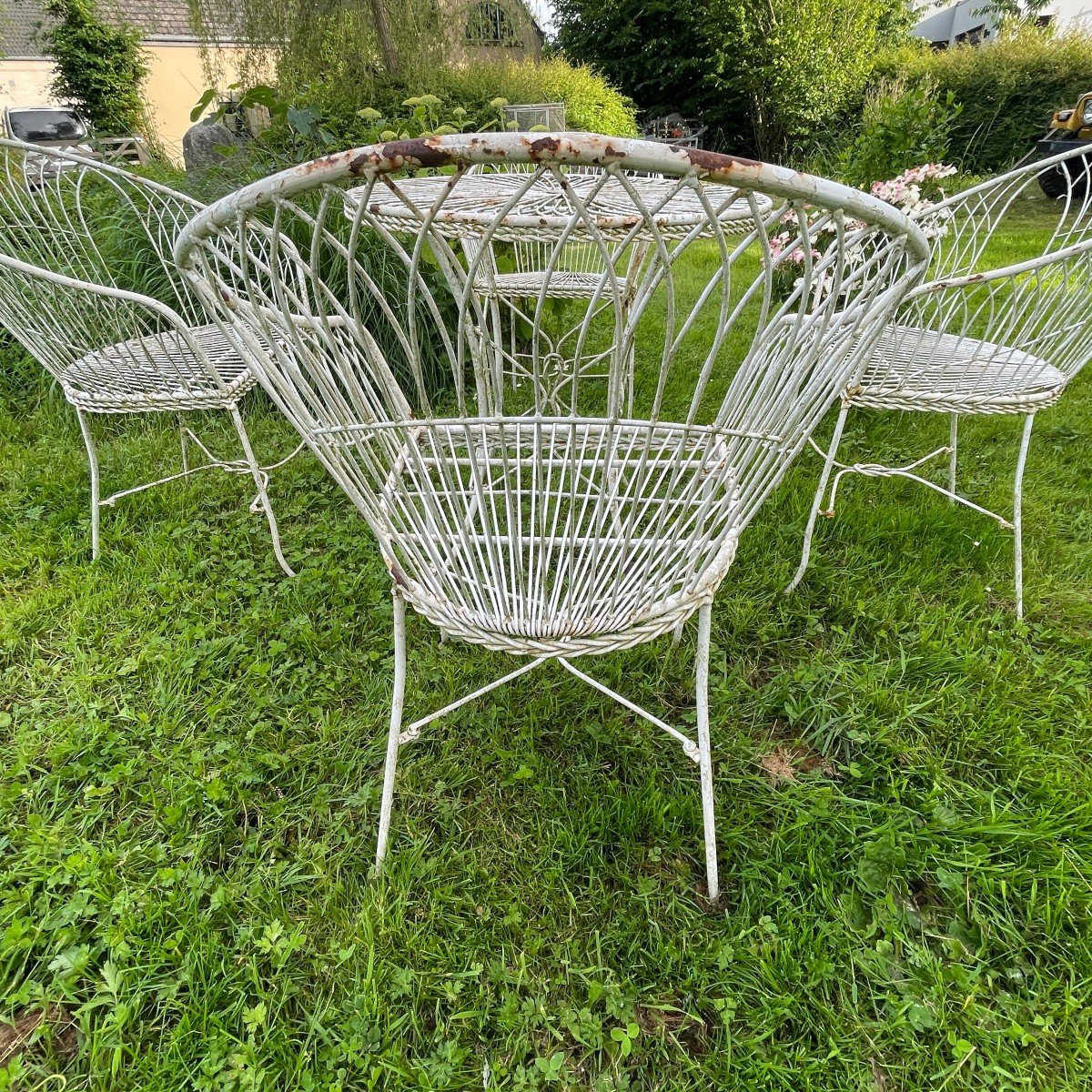 Salon De Jardin Italien Mobilier Vintage, Table Et 4 Chaises En Fer Forgé-photo-6