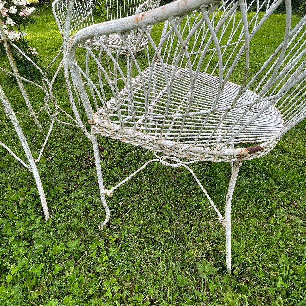 Salon De Jardin Italien Mobilier Vintage, Table Et 4 Chaises En Fer Forgé-photo-7