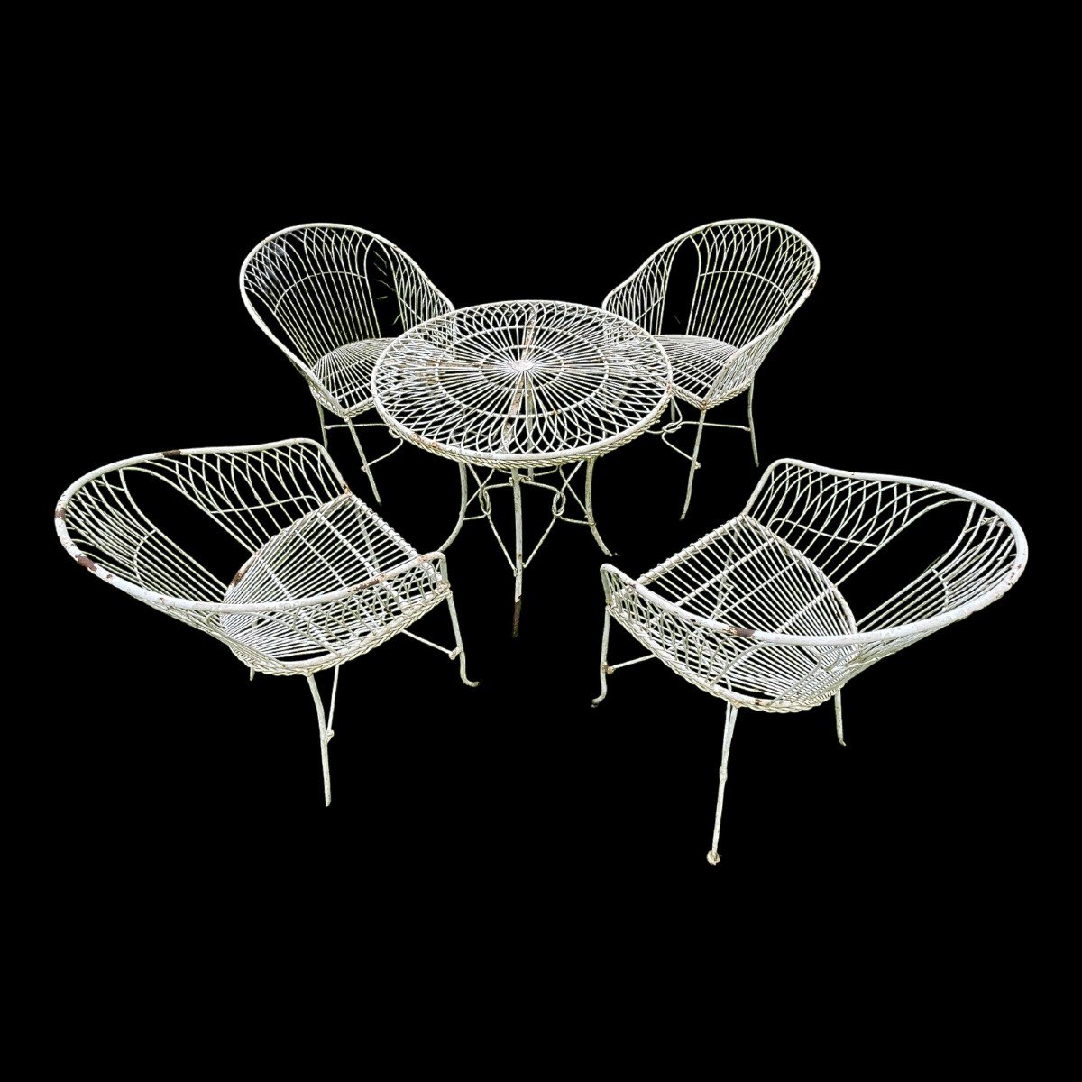 Italian Garden Furniture Vintage Furniture, Table And 4 Wrought Iron Chairs