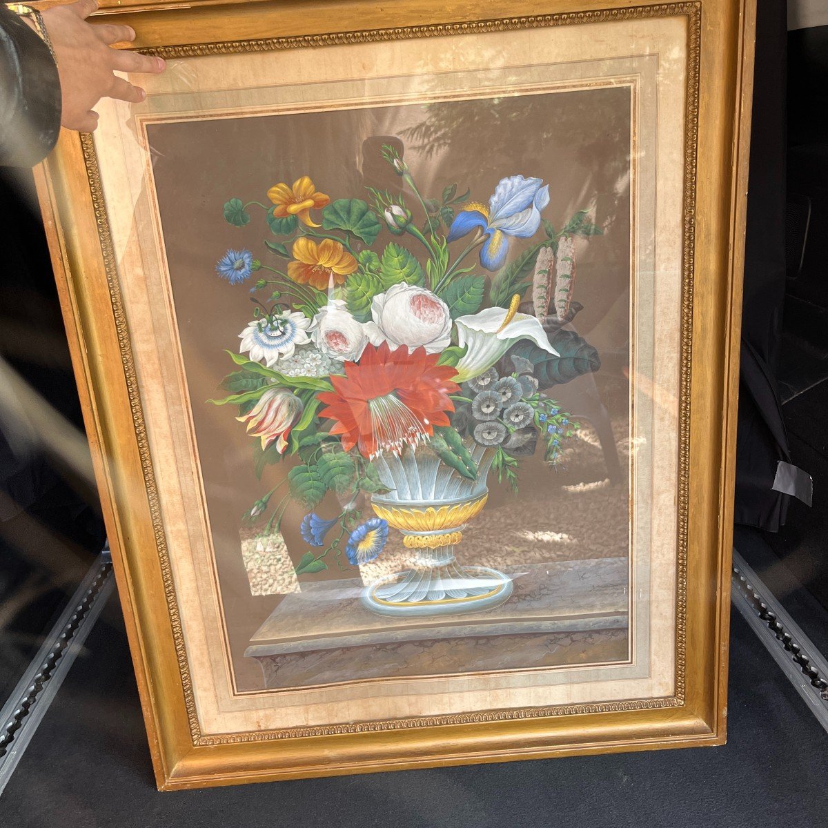 "bouquet Of Flowers" Still Life Painting Neo-classical Style, Gouache On Parchment, Ca 1830-photo-2