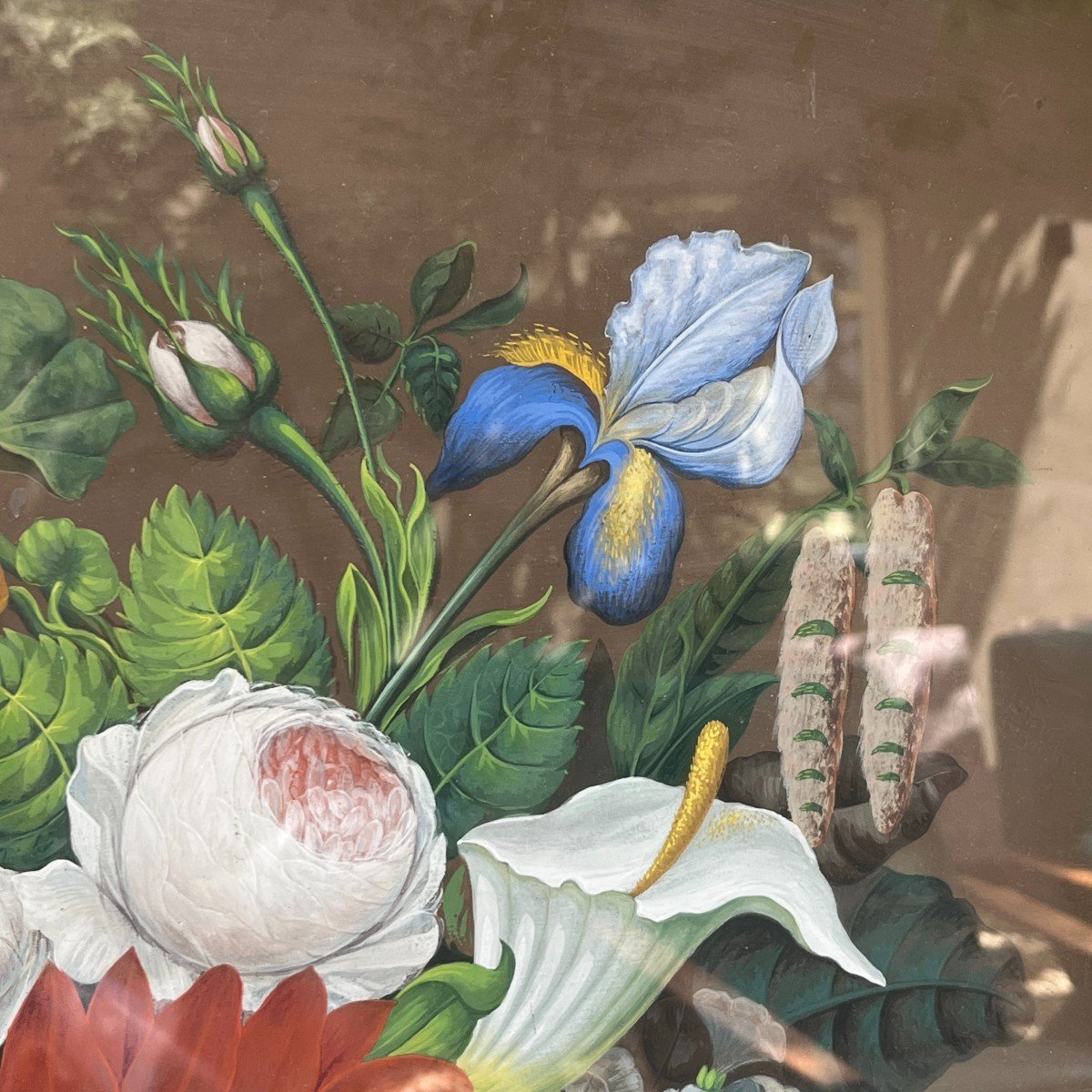 "bouquet Of Flowers" Still Life Painting Neo-classical Style, Gouache On Parchment, Ca 1830-photo-4