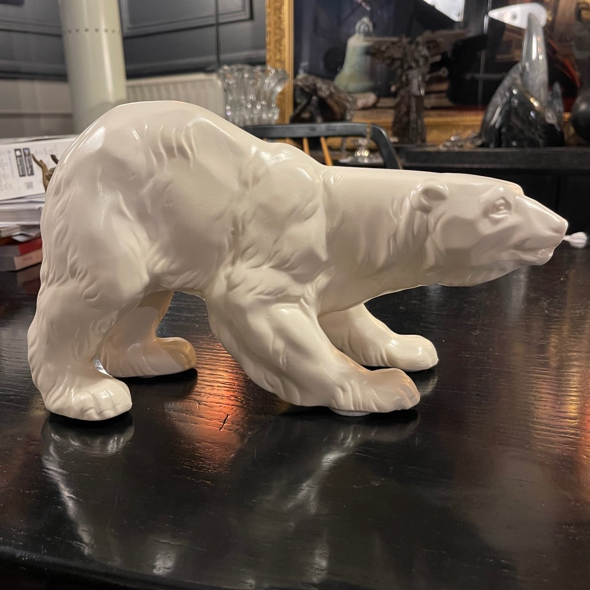 Polar Bear, Art Deco Ceramic Sculpture, Circa 1930-photo-2