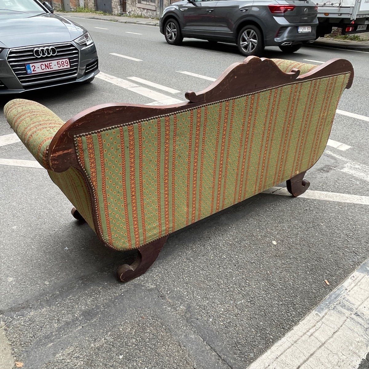 Antique Charles X Style 'gondola' Sofa To Be Restored, 19th Century-photo-3