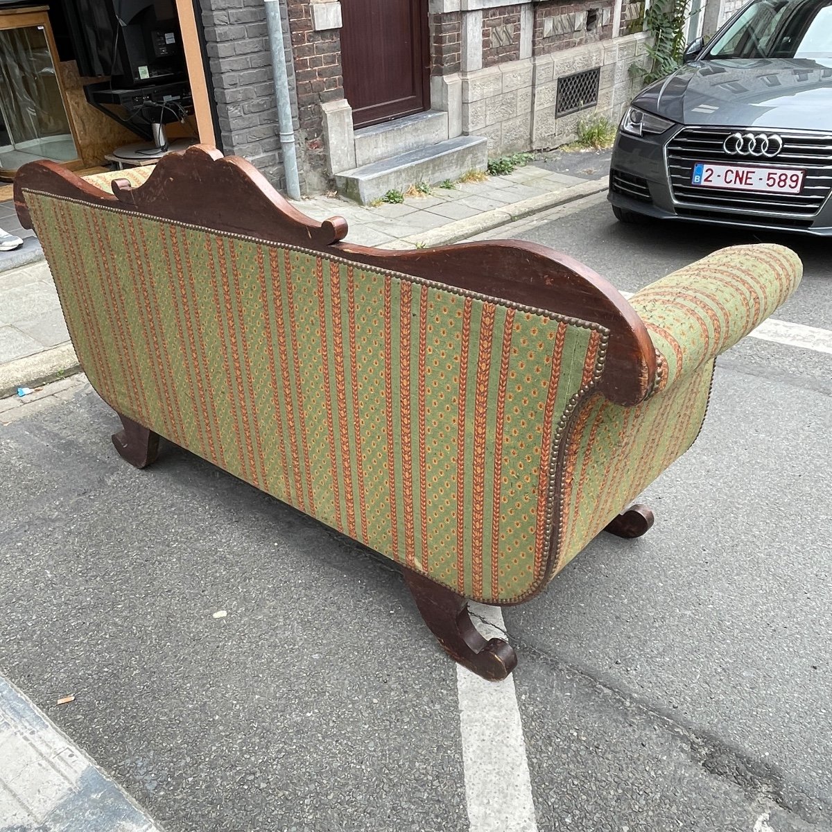 Antique Charles X Style 'gondola' Sofa To Be Restored, 19th Century-photo-4