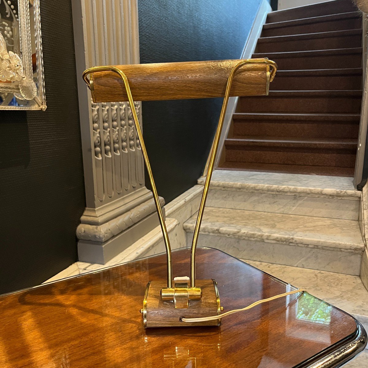 Eileen Gray Jumo Table Or Desk Lamp (gold & Brown), Modernist Design, Ca 1945-photo-6