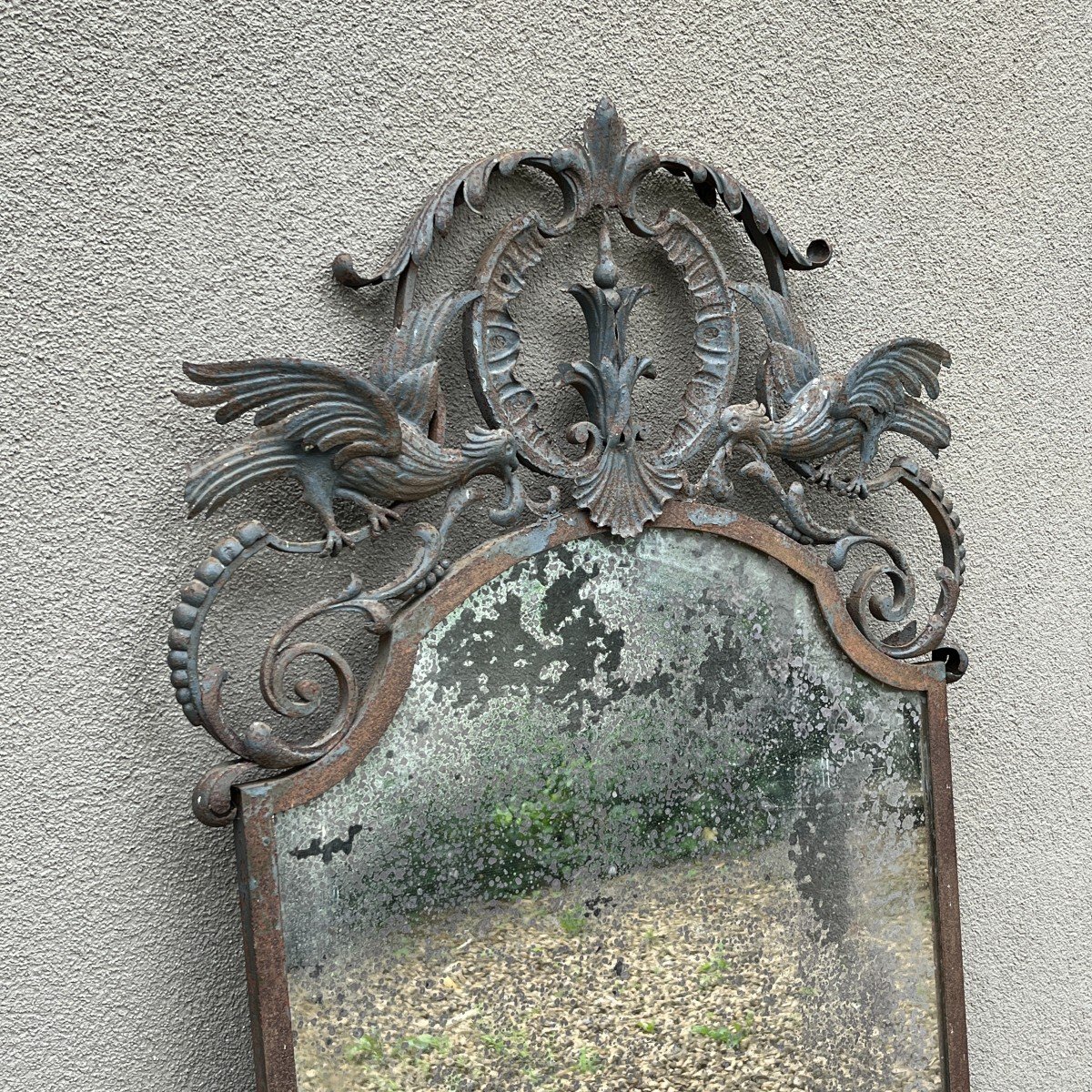 Art Deco Wrought Iron Bird Mirror In The Style Of / Or Gilbert Poillerat, Ca 1930-photo-3