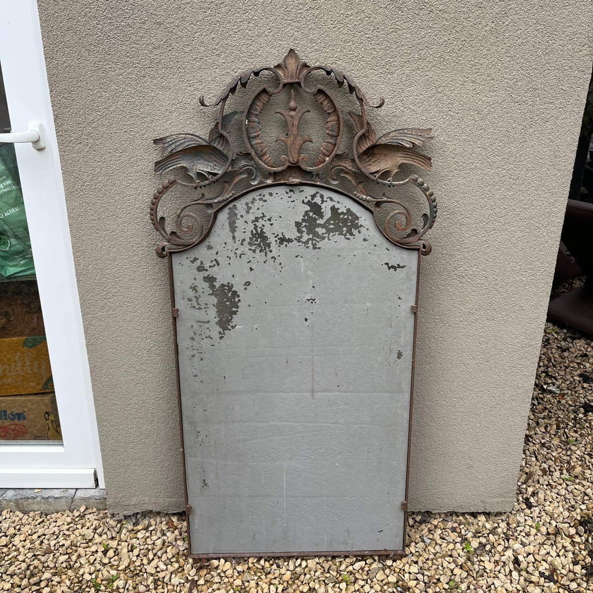 Art Deco Wrought Iron Bird Mirror In The Style Of / Or Gilbert Poillerat, Ca 1930-photo-7