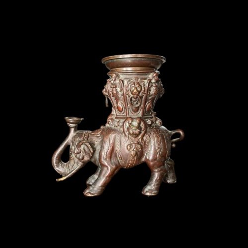 Asian Bronze Incense Burner / Perfume Burner Or Oil Lamp, Elephant Sculpture, Early 19th C.