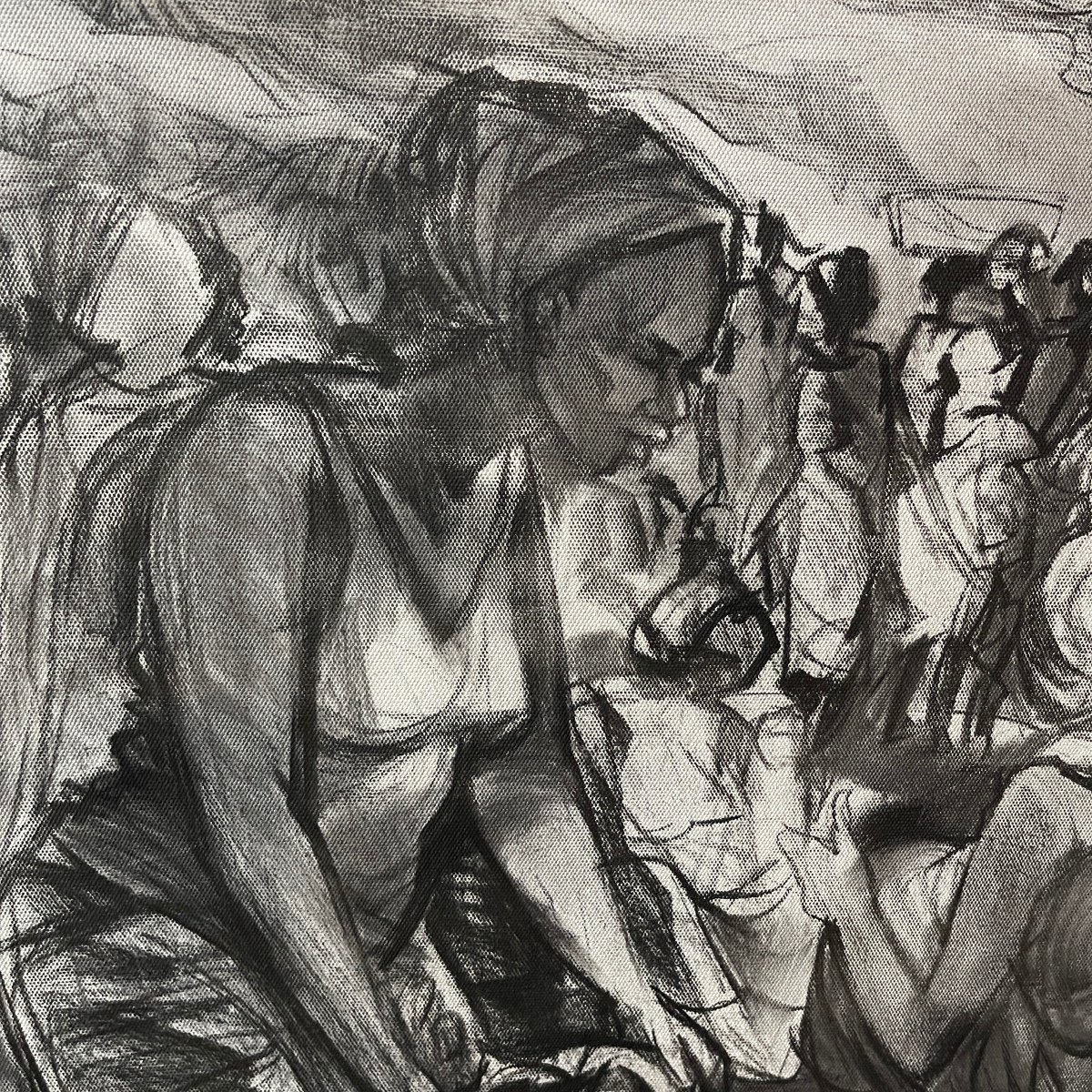 Denis Matemo "market Scene", Charcoal Painting On Canvas In 2016-photo-2