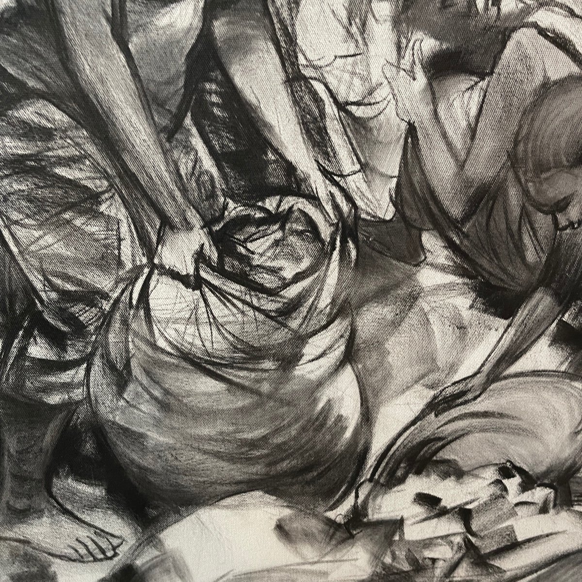 Denis Matemo "market Scene", Charcoal Painting On Canvas In 2016-photo-3