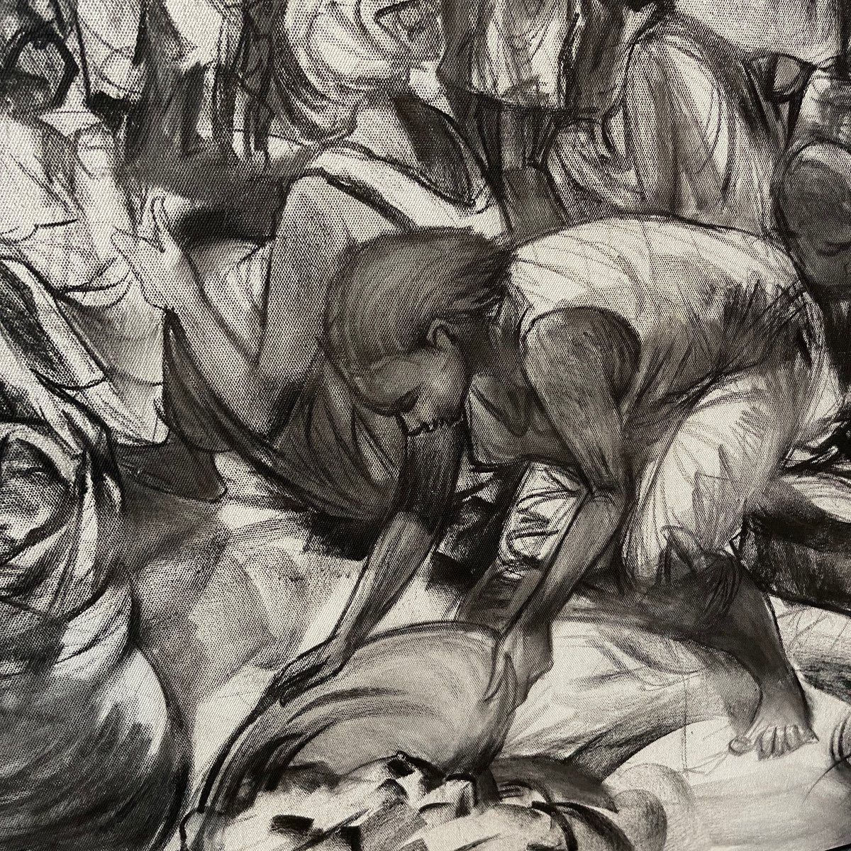 Denis Matemo "market Scene", Charcoal Painting On Canvas In 2016-photo-4