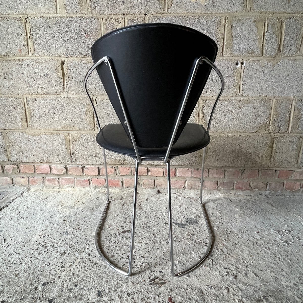 Set Of 4 Vintage Chairs, Chrome Steel & Black Leatherette, Italian Design 80s-photo-3