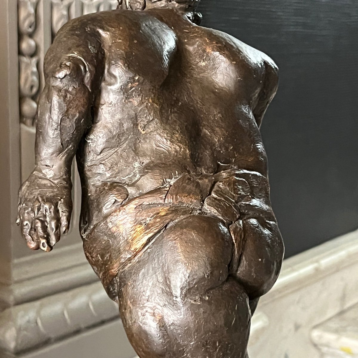 Christian Leroy " Sumo " Sculpture Expressionniste d'Un Homme En Bronze, Cire Perdue, Ca 1970-photo-2