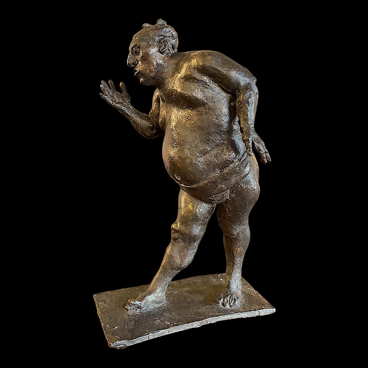 Christian Leroy " Sumo " Sculpture Expressionniste d'Un Homme En Bronze, Cire Perdue, Ca 1970