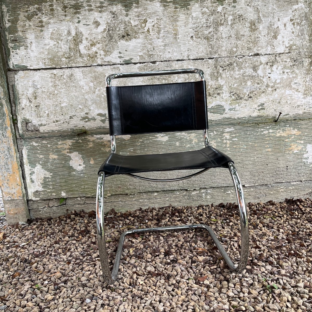 Ludwig Mies Van Der Rohe / Fasem Suite De 4 Chaises Mr10 Cantilever Noir Ca 1970-photo-6