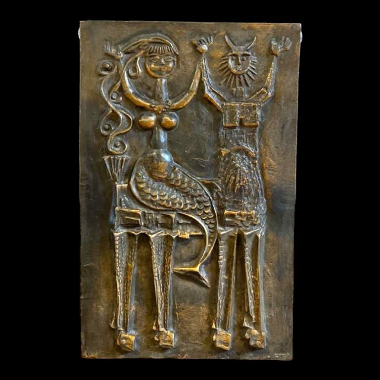 Ottó Kopcsányi 'centaur & Mermaid' Brutalist Expressionist Wall Sculpture, Ca 1950