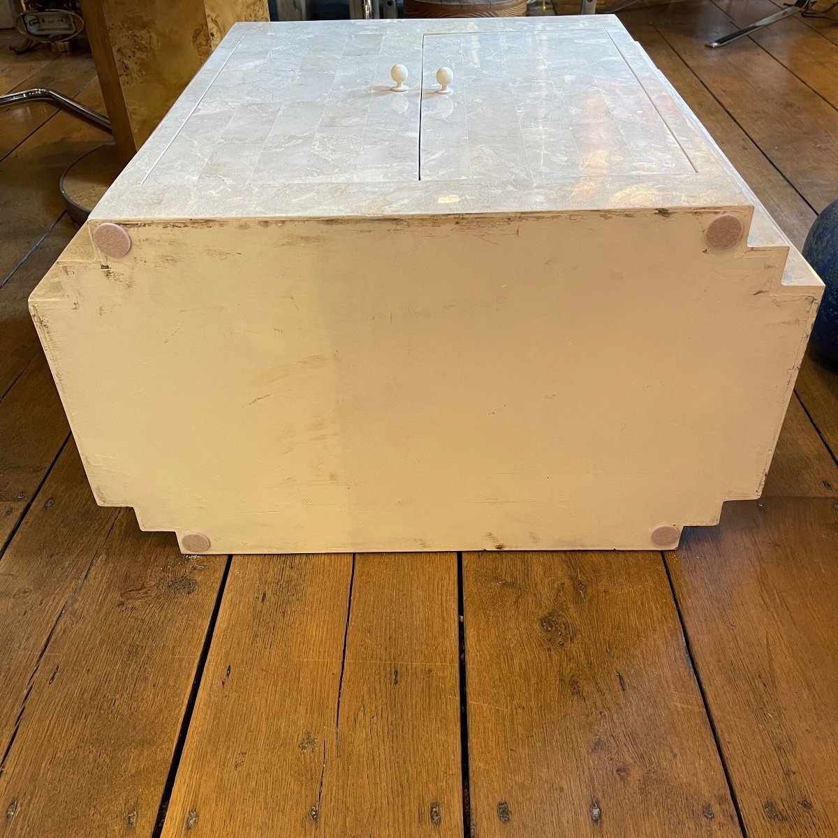 Jean-claude Mahey, Double-sided Design Dresser, Travertine & Brass Fillets, Ca 1960-photo-8