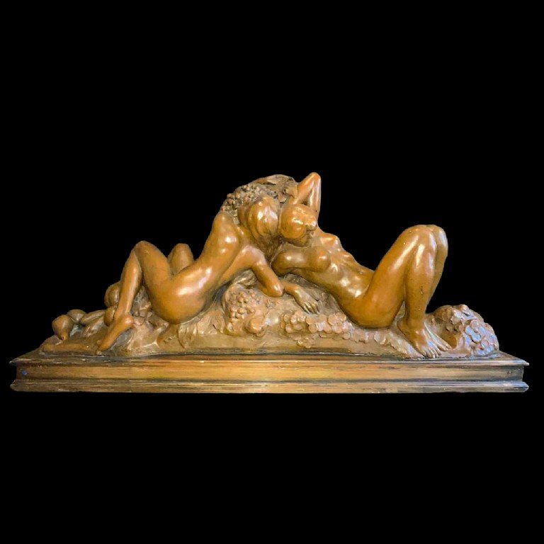 Jef Lambeau (attr) ‘bacchantes’ Sculpture 127cm, Nude Women & Fruit, Ca 1900