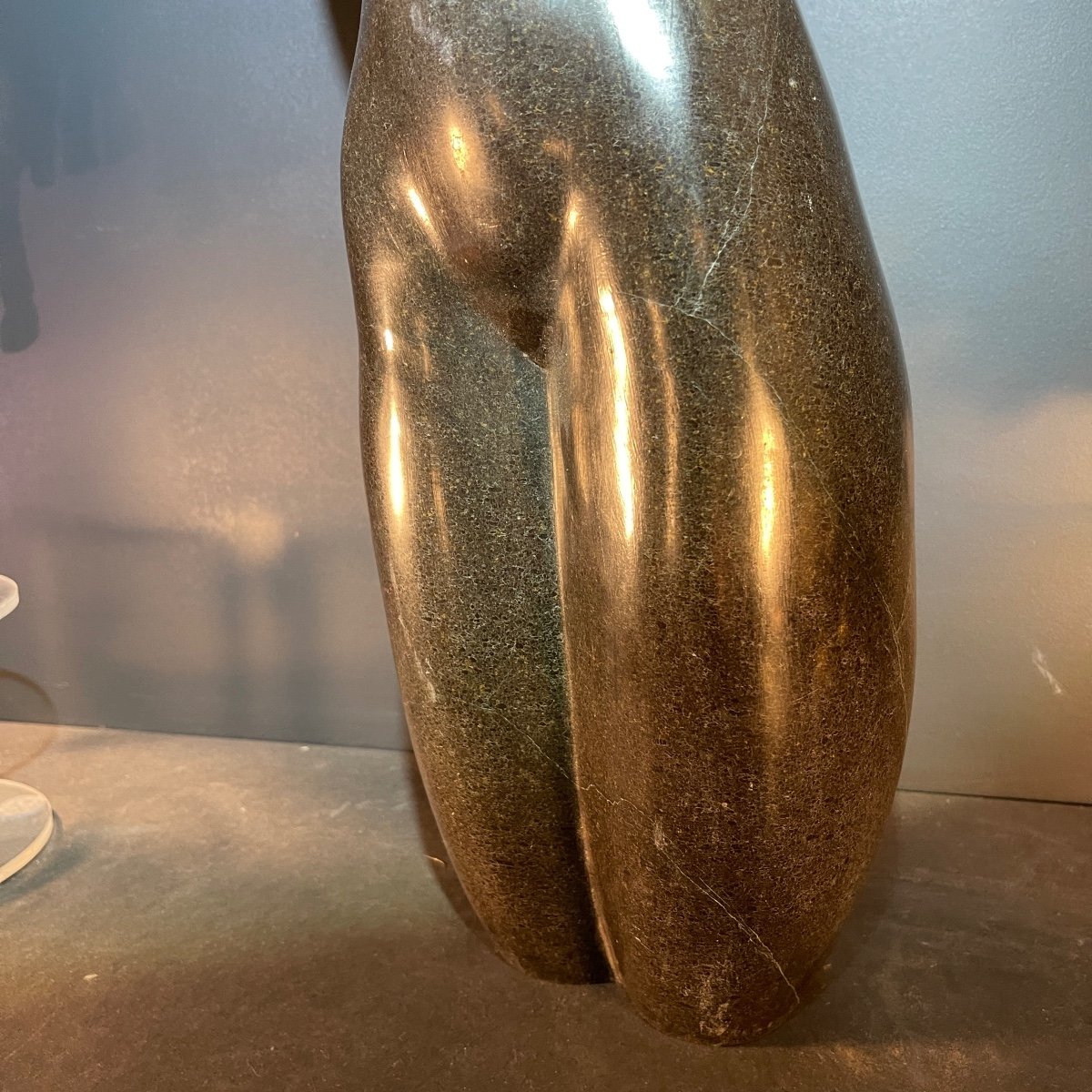 Abstract Sculpture 'naked Woman' In Stone (black Marble), Signed Work, 20th Century-photo-4