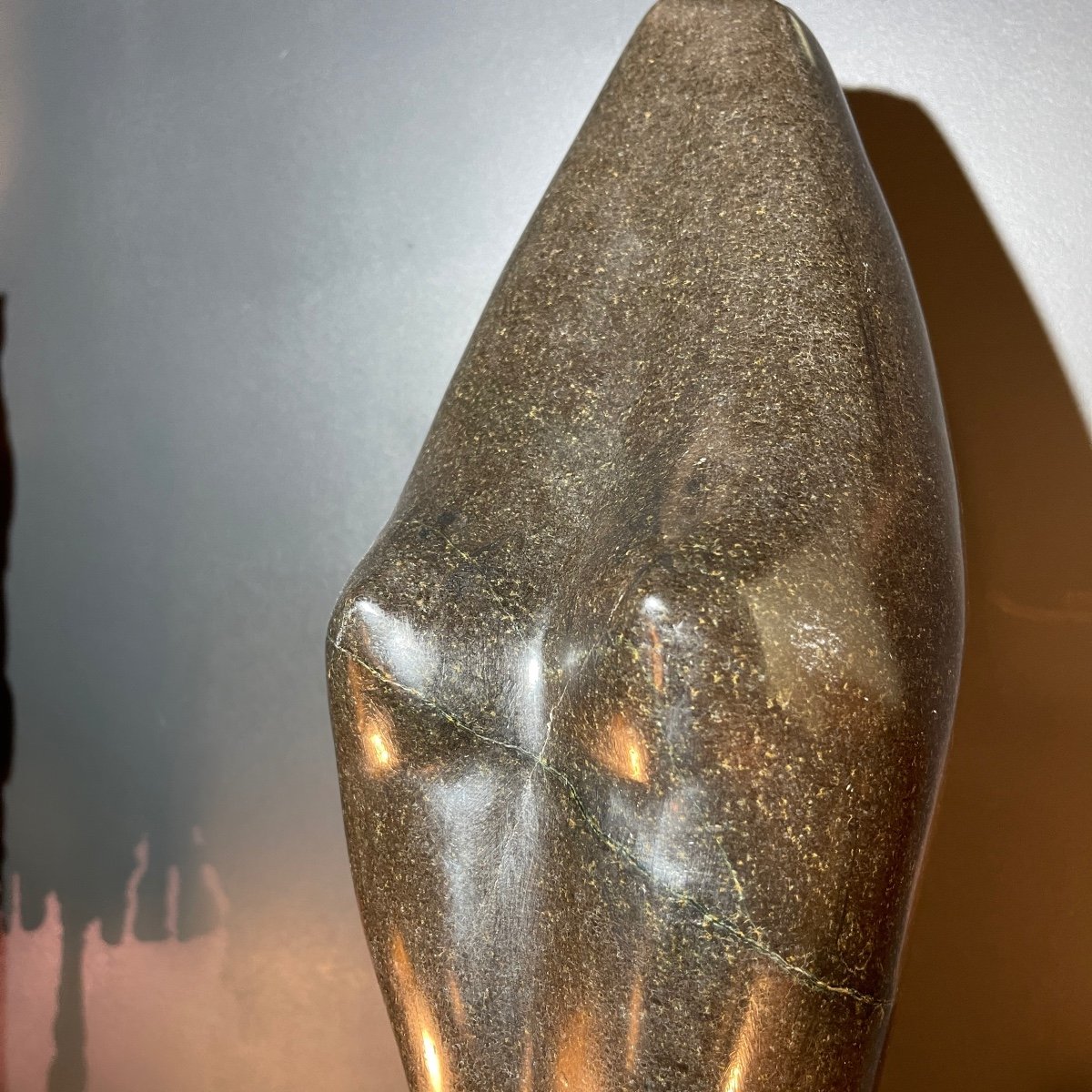 Abstract Sculpture 'naked Woman' In Stone (black Marble), Signed Work, 20th Century-photo-8